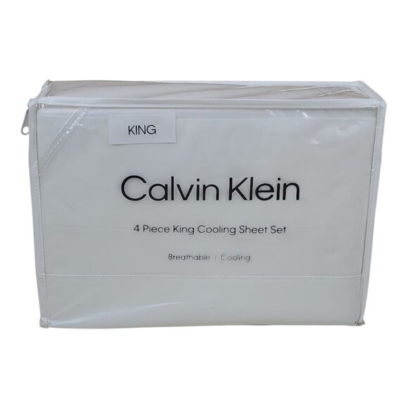 Calvin Klein 4 Piece King Cooling Sheet Set Breathable & Cooling White - Picture 2 of 8